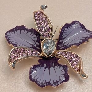 Anne Klein purple and pink crystal orchid brooch, NWT